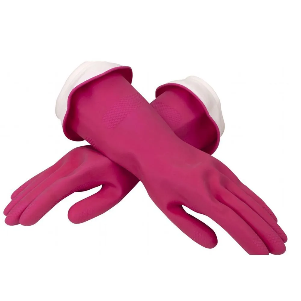 0665 - Flock line Reusable Rubber Hand Gloves (Pink) - 1pc