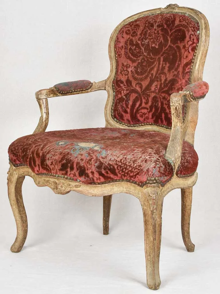 18th century Louis XV armchair - red velour upholstery