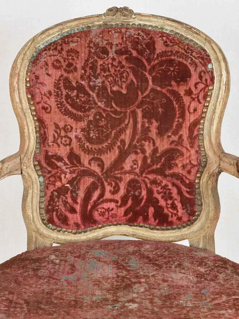 18th century Louis XV armchair - red velour upholstery