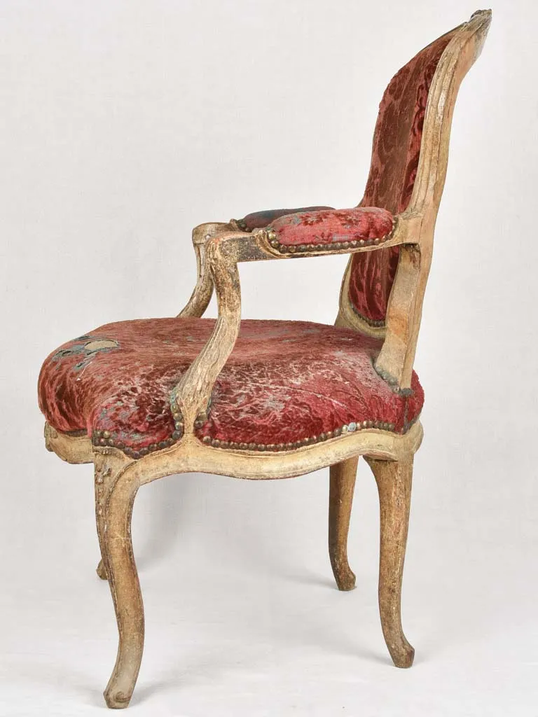 18th century Louis XV armchair - red velour upholstery