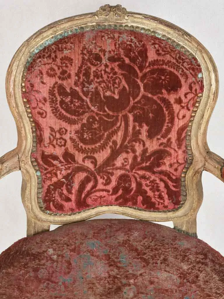 18th century Louis XV armchair - red velour upholstery