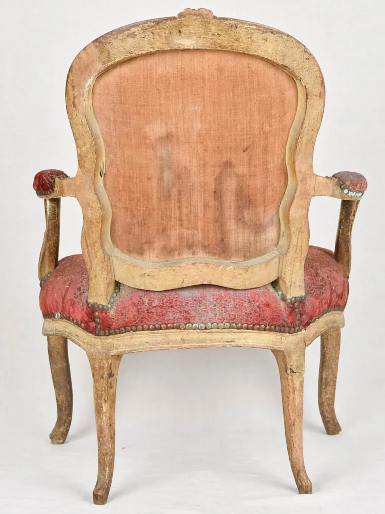 18th century Louis XV armchair - red velour upholstery