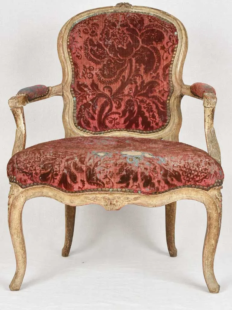 18th century Louis XV armchair - red velour upholstery