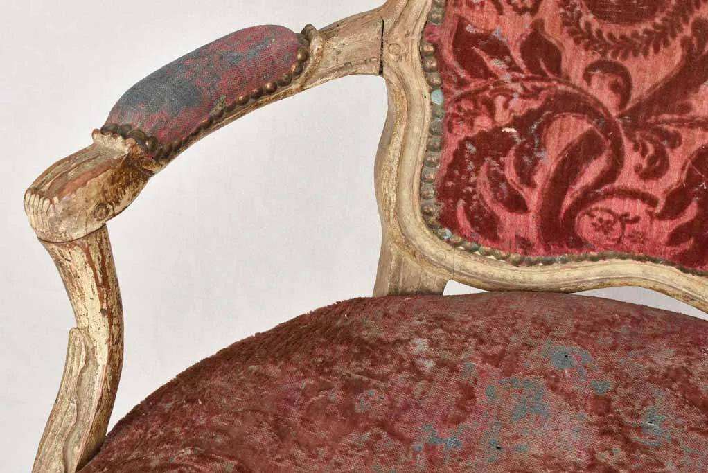 18th century Louis XV armchair - red velour upholstery