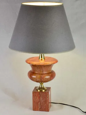 1960's Philippe Barbier lamp with red travertine and brass stand 25½"