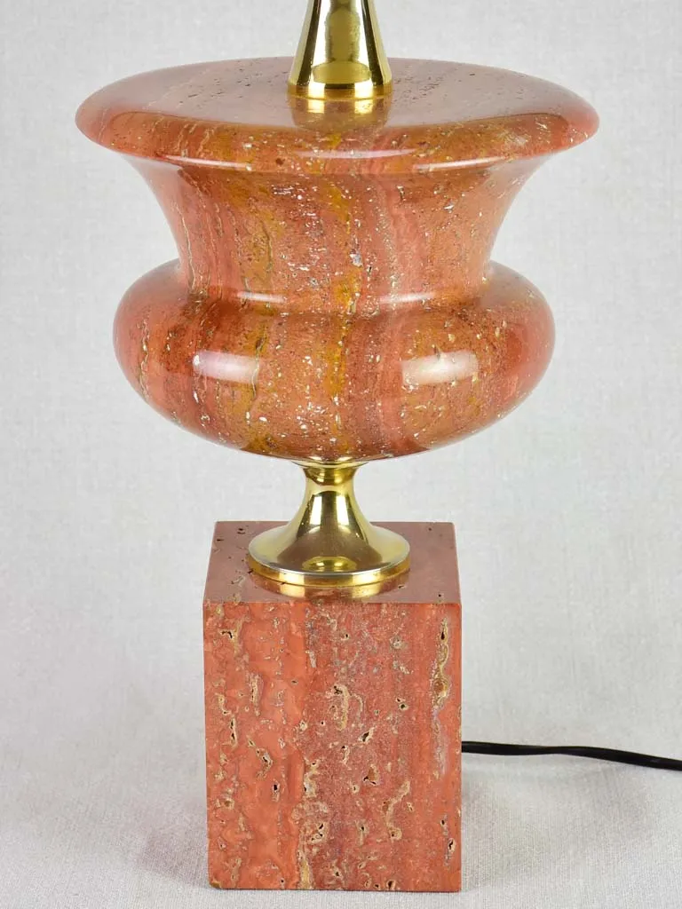 1960's Philippe Barbier lamp with red travertine and brass stand 25½"