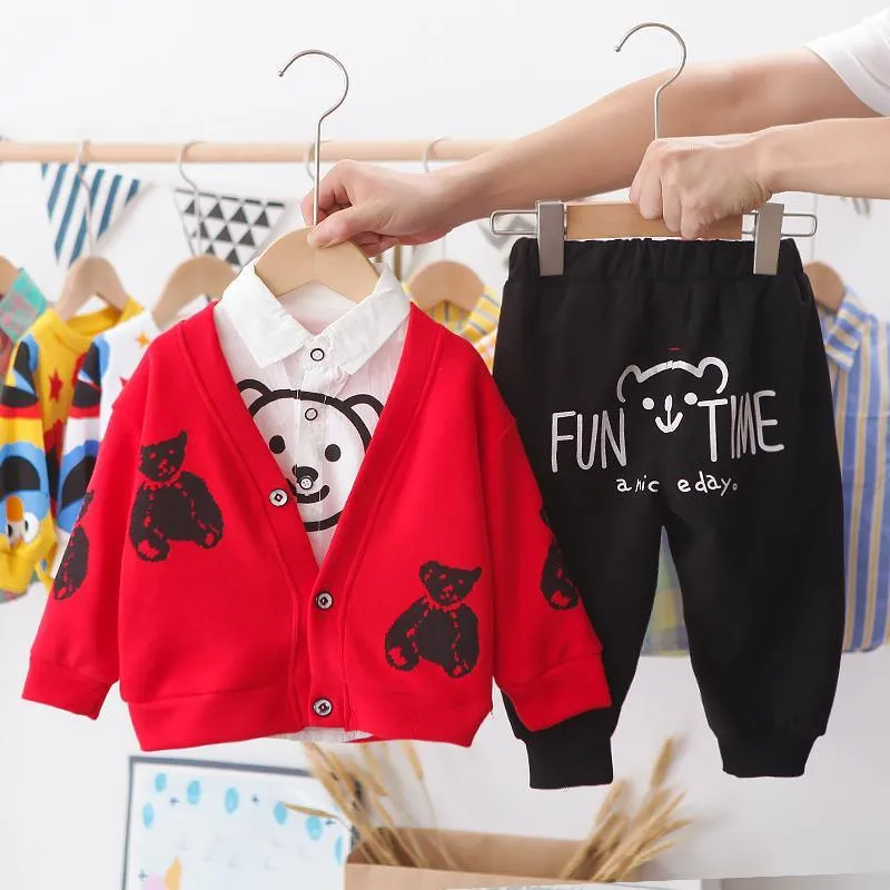 3-piece Bear Pattern Coat & Shirt & Pants for Children Boy