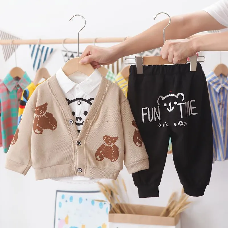 3-piece Bear Pattern Coat & Shirt & Pants for Children Boy