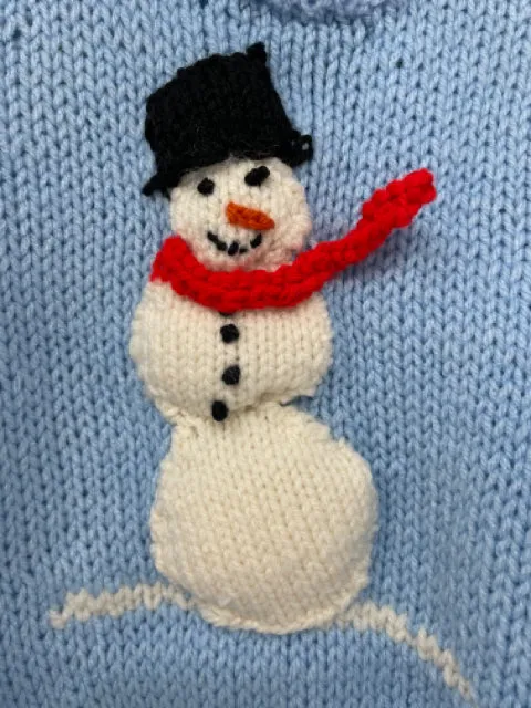 4-5 Y Light Blue "Snowman" Acrylic Knit Pullover