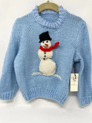 4-5 Y Light Blue "Snowman" Acrylic Knit Pullover