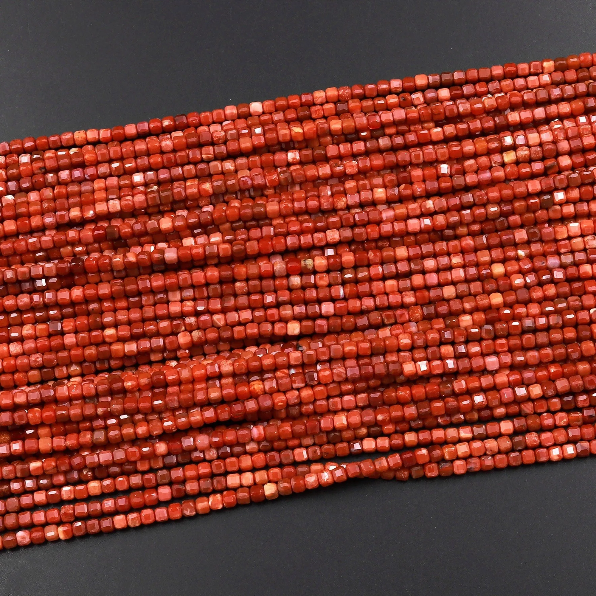 AAA Faceted Natural Moroccan Deep Orange Red Agate 2mm 3mm Cube Beads Micro Diamond Cut Gemstone 15.5" Strand