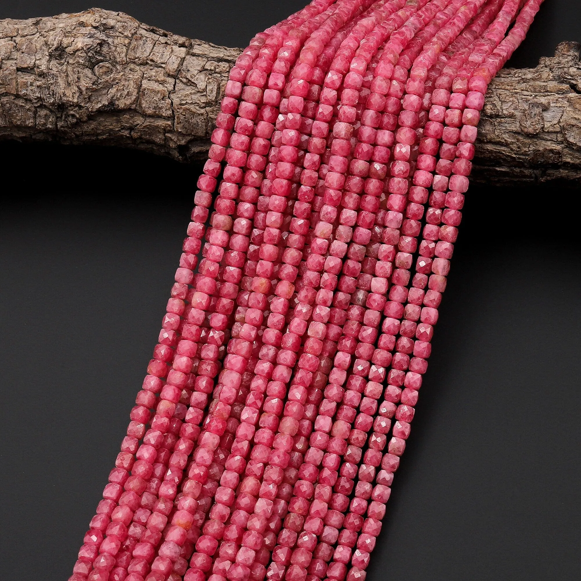 AAA Faceted Natural Pink Red Thulite 4mm Cube Beads Diamond Cut Gemstone From Norway 15.5" Strand