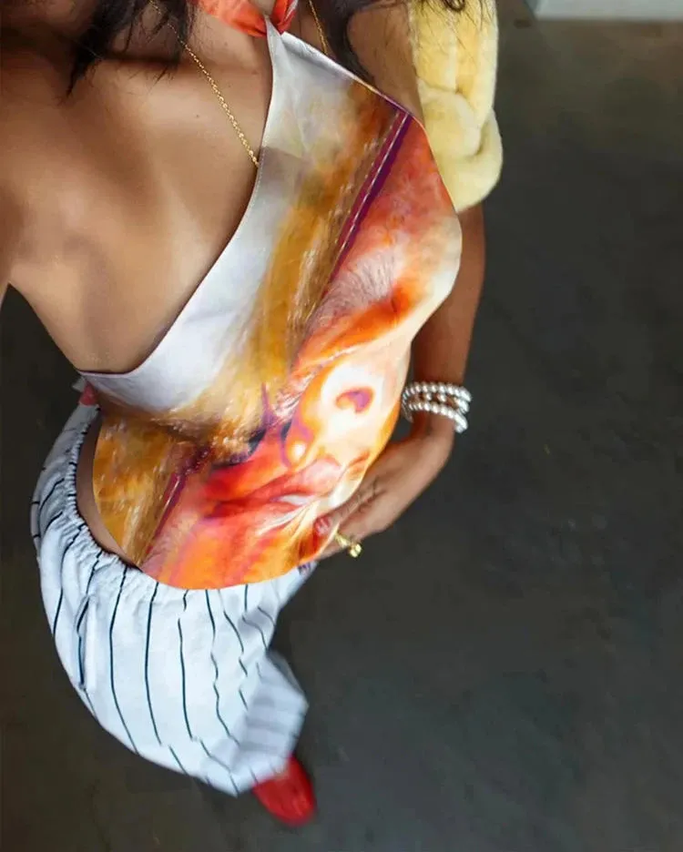 A&A Abstract Print Halter Tank Top