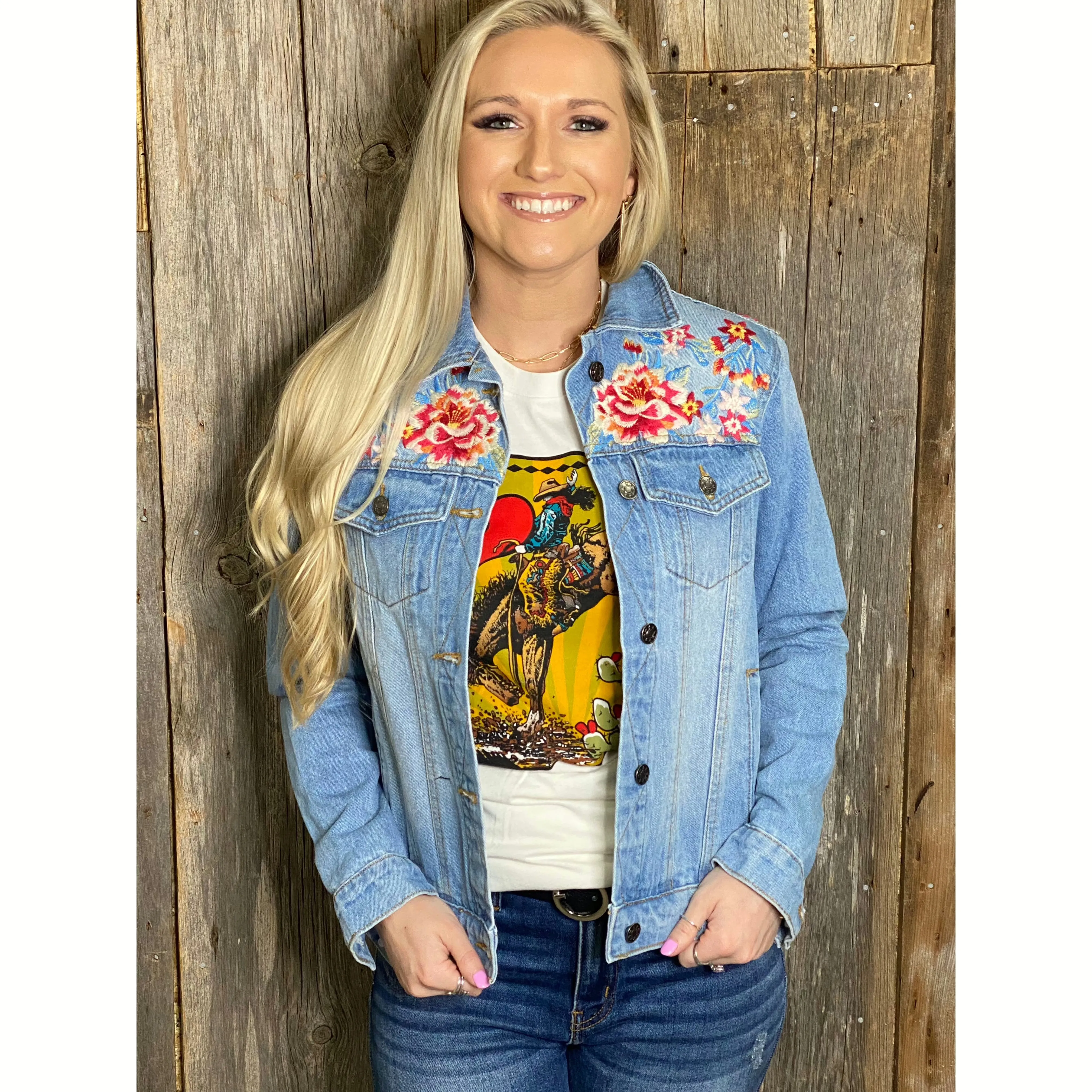 Abigail Floral Embroidered Denim Jacket