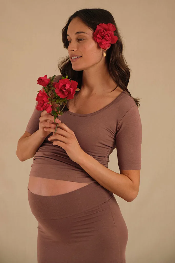 Above Elbow Scoop Maternity Top - Mousse