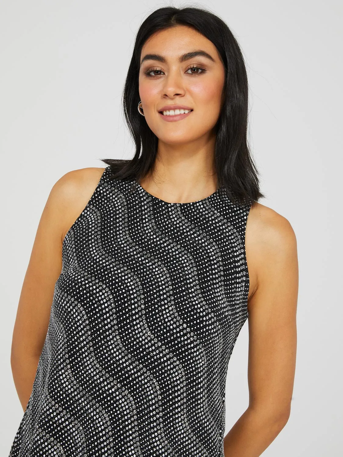 Abstract Glitter Sleeveless Open Back Top