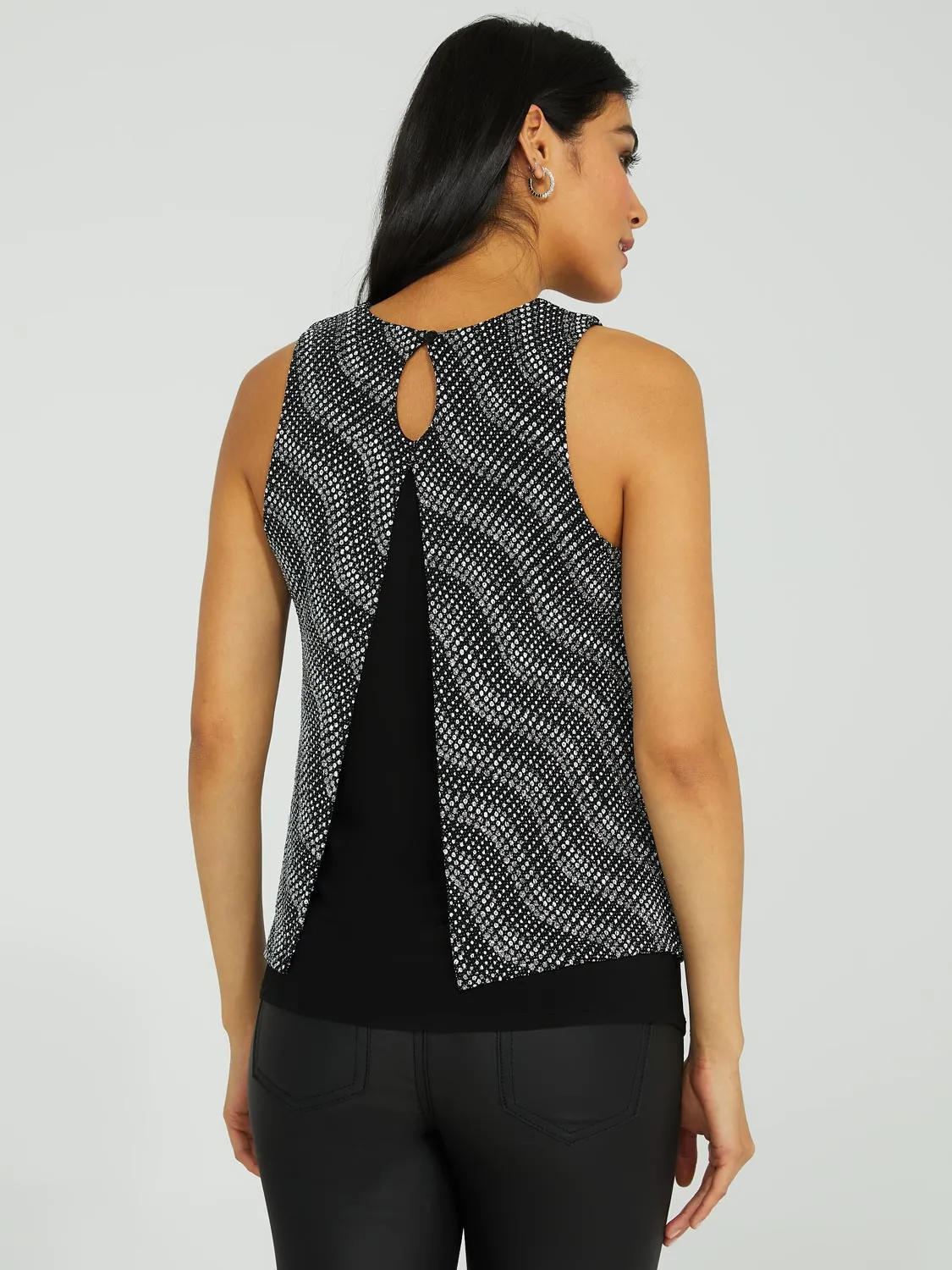 Abstract Glitter Sleeveless Open Back Top