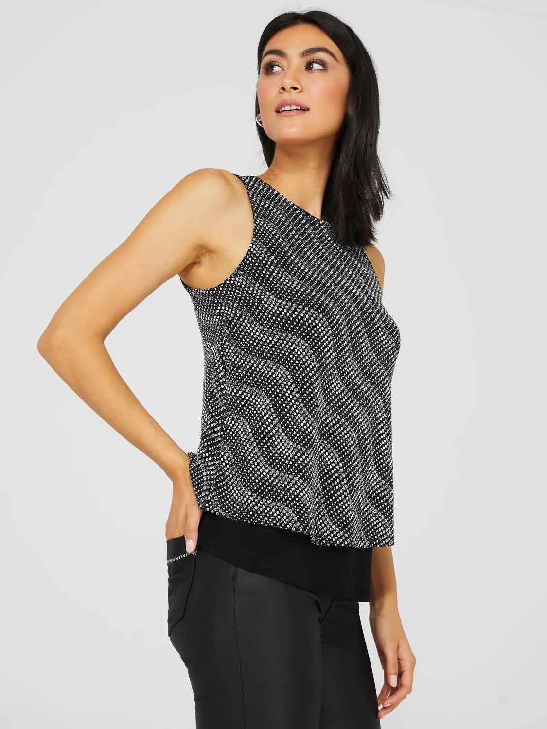 Abstract Glitter Sleeveless Open Back Top