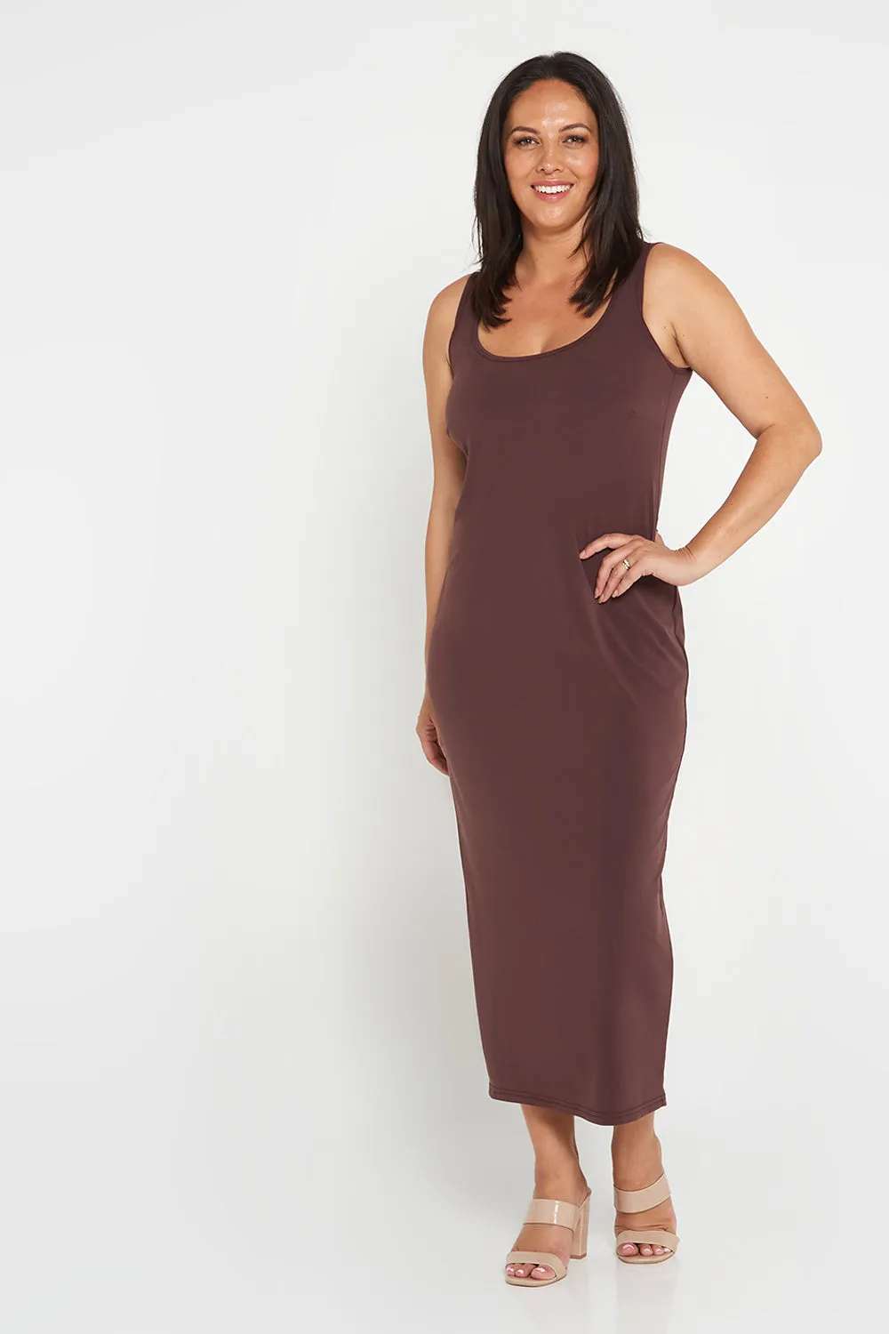 Amy Midi Stretch Slip - Choc