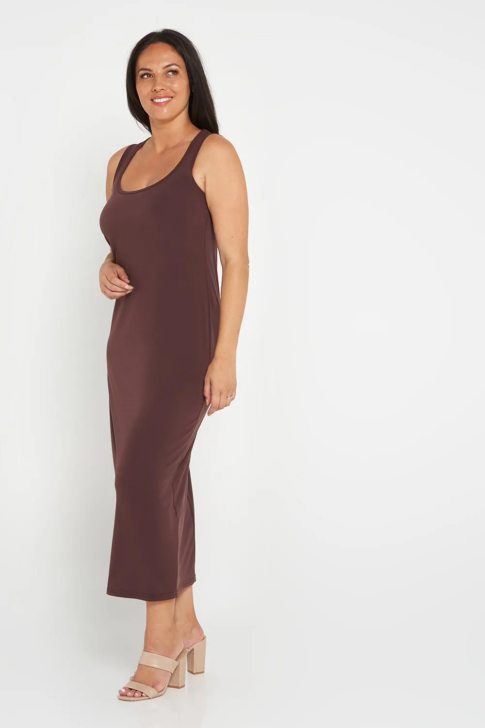 Amy Midi Stretch Slip - Choc