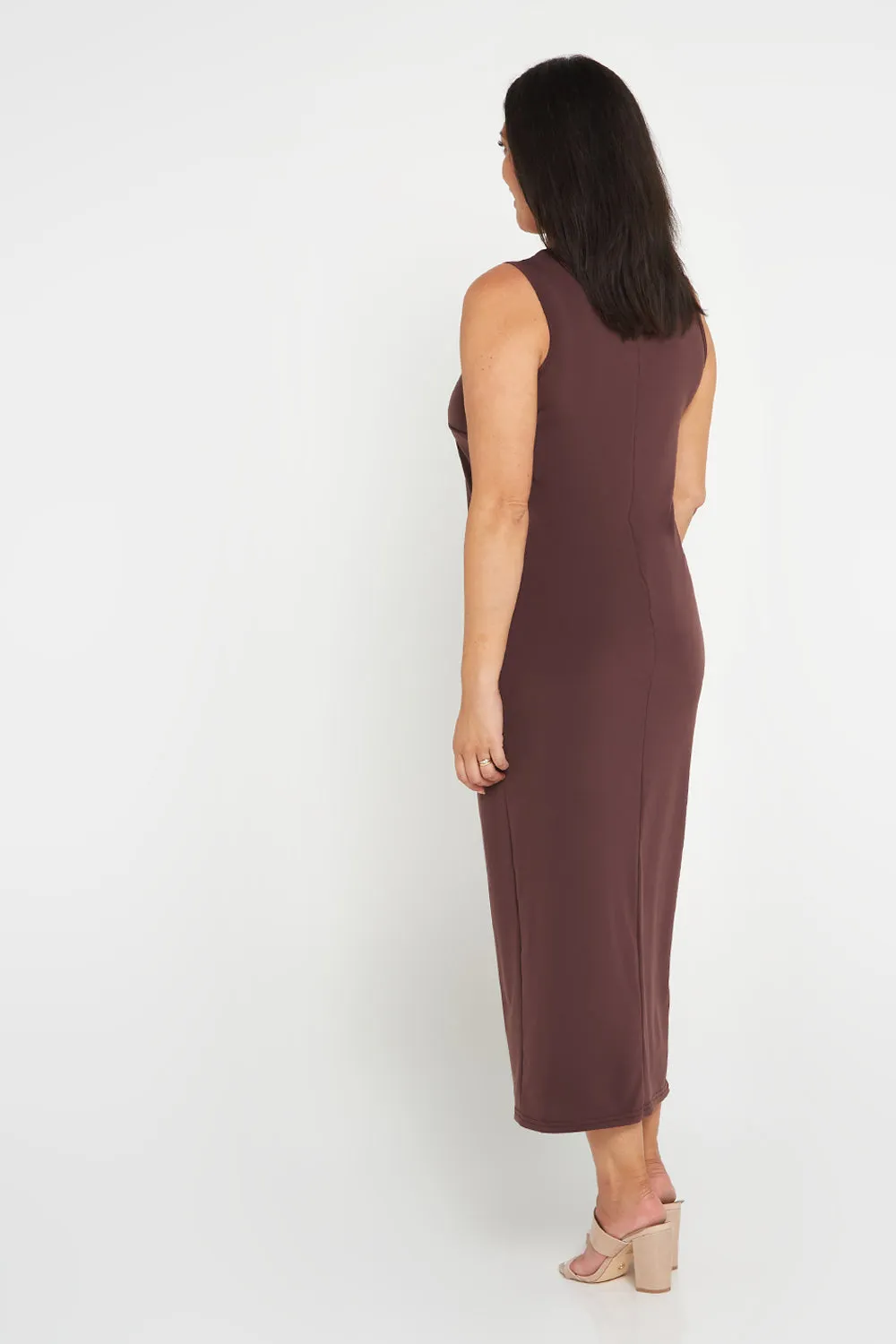 Amy Midi Stretch Slip - Choc