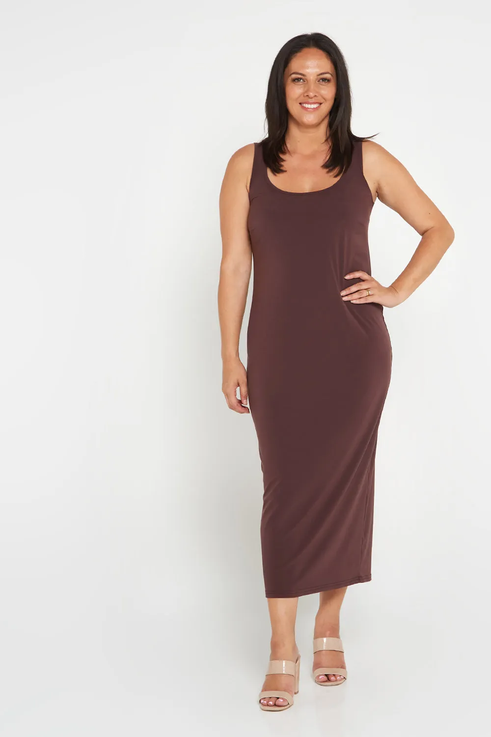 Amy Midi Stretch Slip - Choc