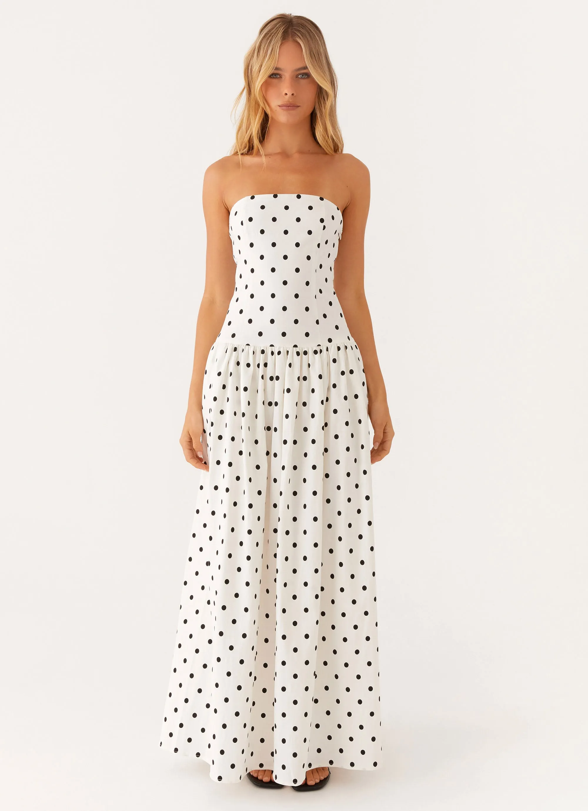 Andorra Maxi Dress - White Polkadot