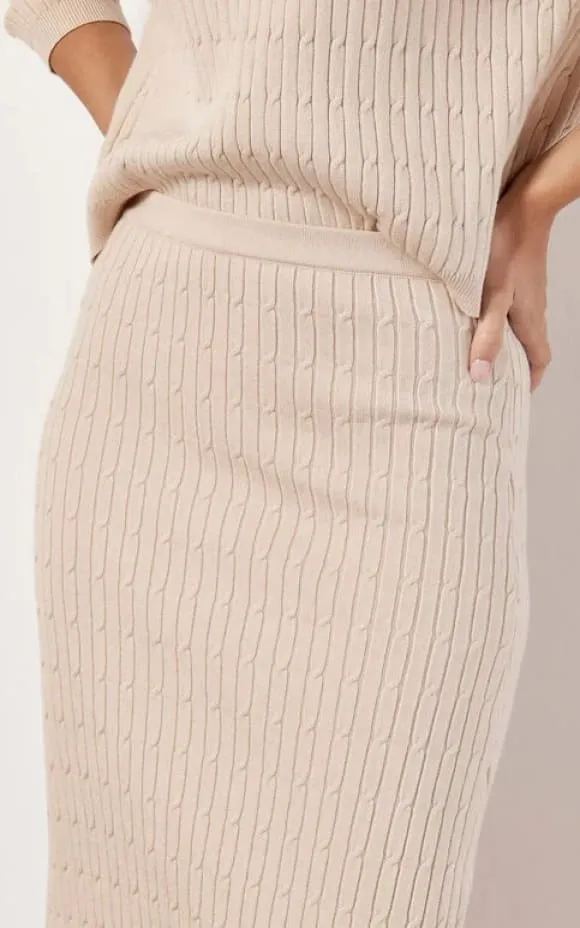 Apricot- Fine Gauge Cable Knitted Midi Skirt