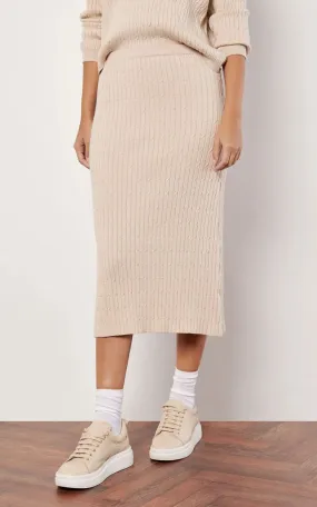 Apricot- Fine Gauge Cable Knitted Midi Skirt