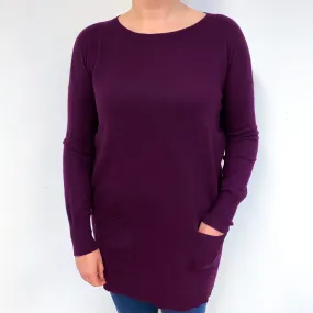 Aubergine Purple Cashmere Crew Neck Tunic Jumper Large