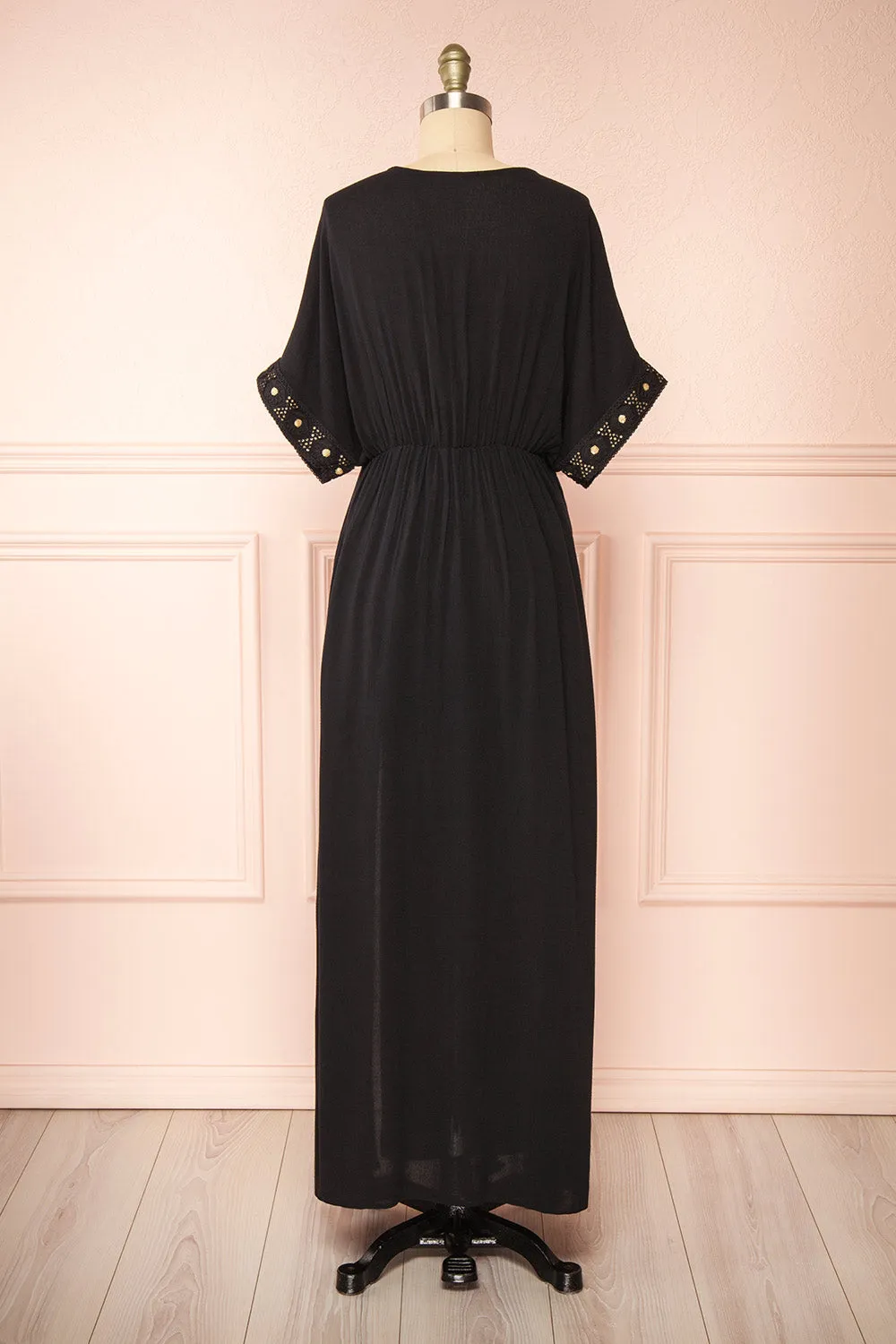 Avalon Black | Short Sleeve Maxi Dress w/ Embroidery