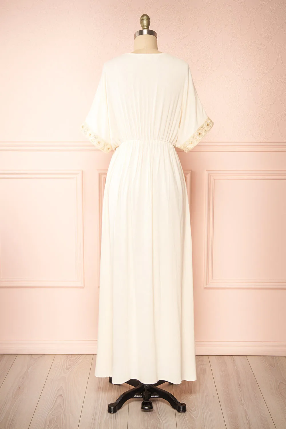 Avalon Ivory | Short Sleeve Maxi Dress w/ Embroidery