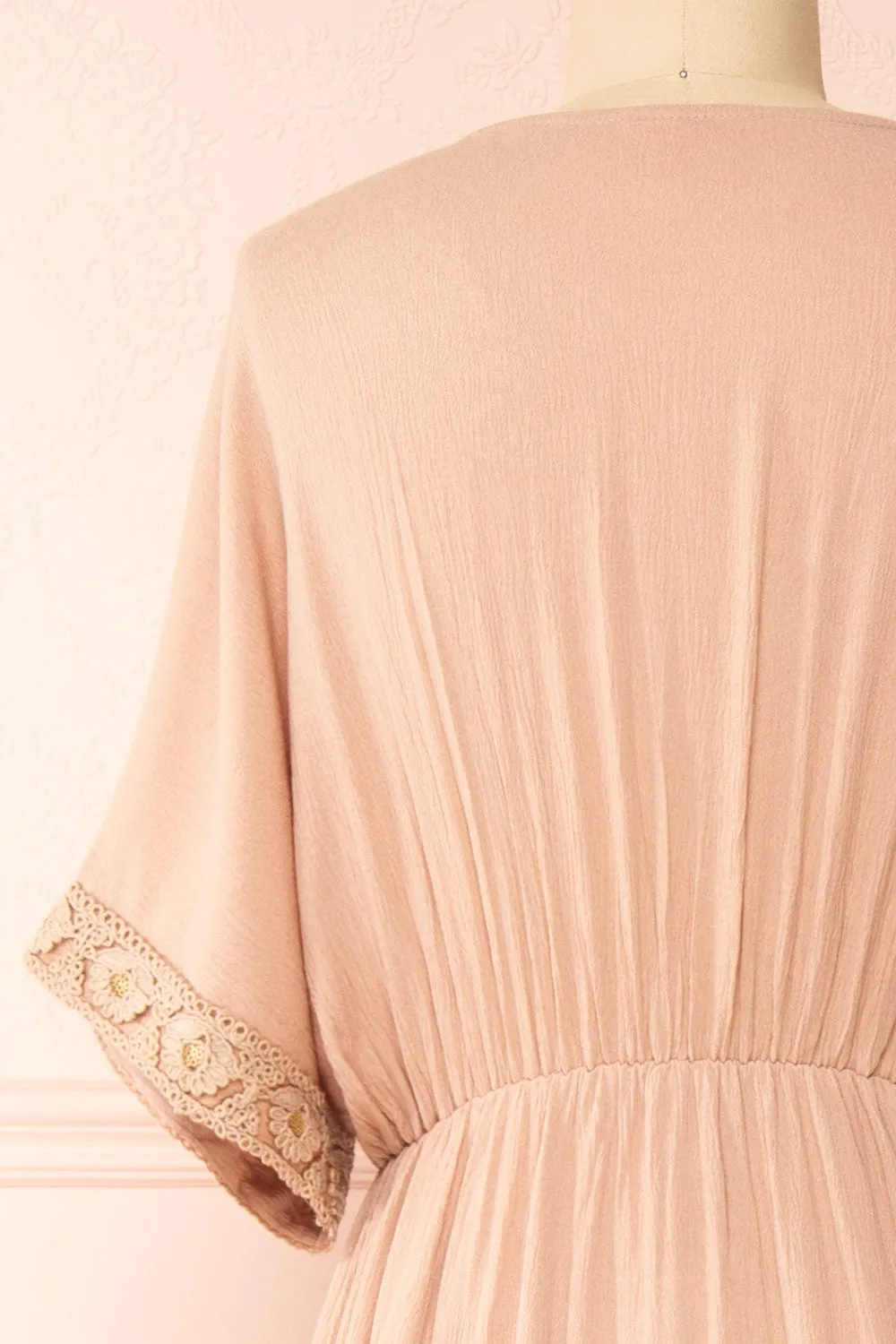 Avalon Taupe | Short Sleeve Maxi Dress w/ Embroidery