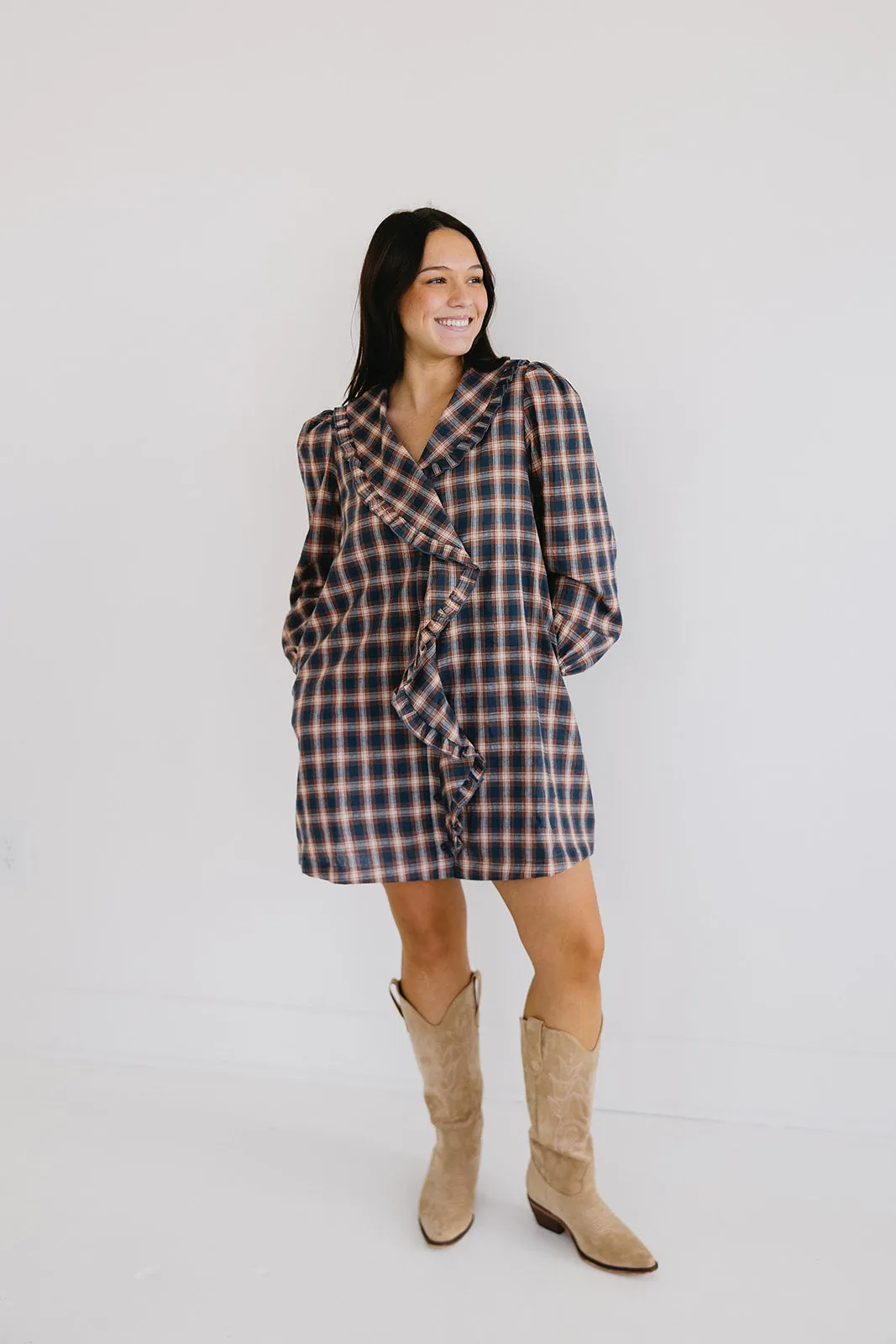 Ayden Mini Dress - Navy Plaid