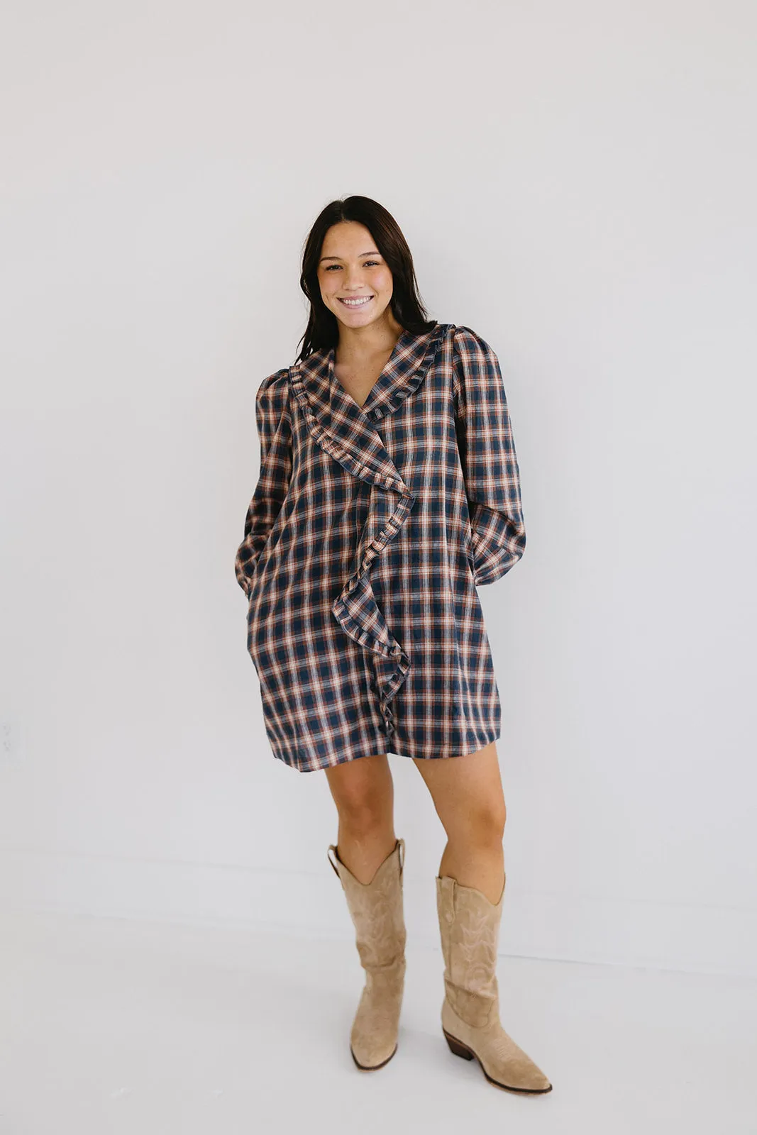 Ayden Mini Dress - Navy Plaid