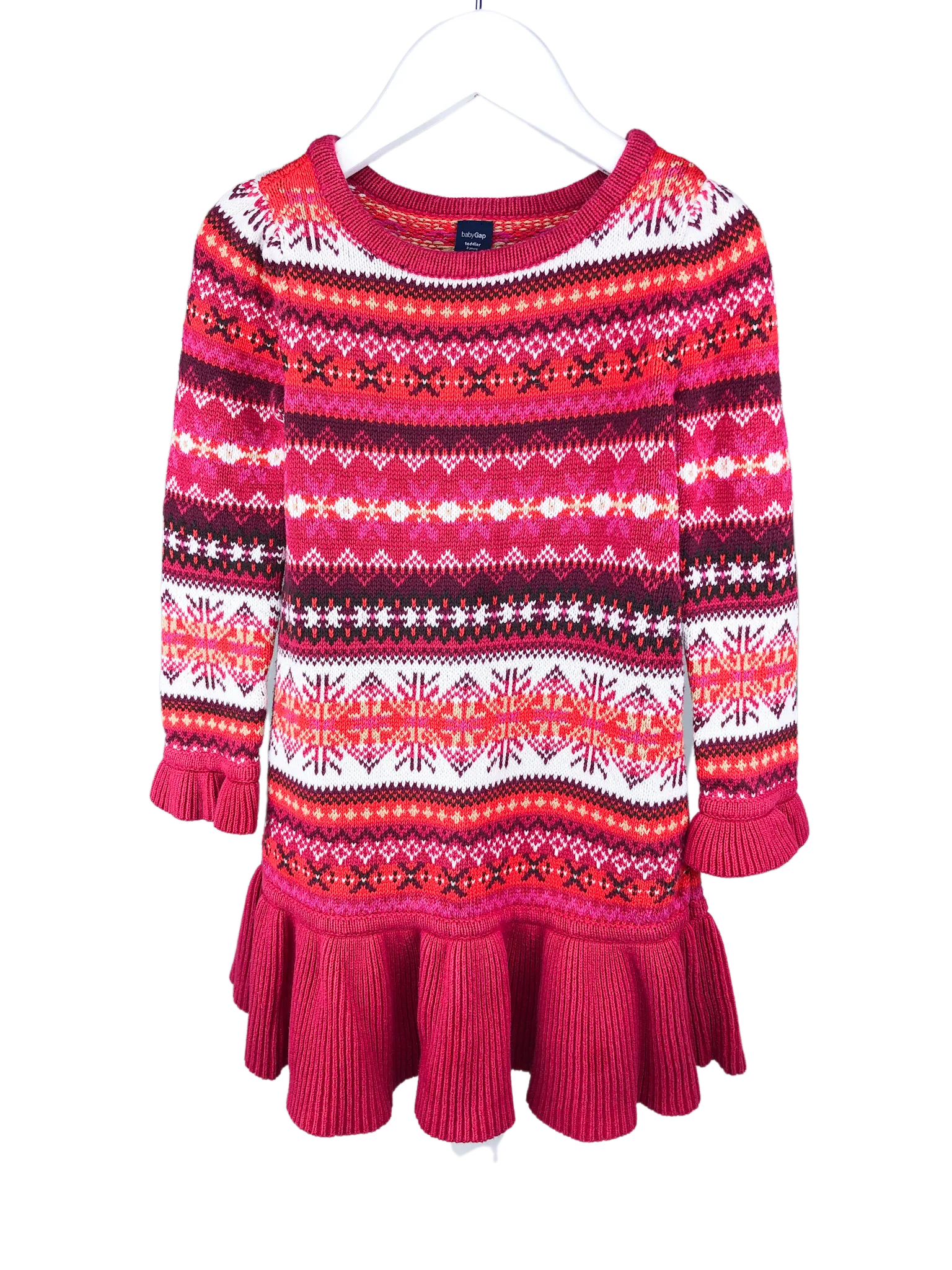 Baby Gap, Girls' Fairisle Sweater Dress, Fuchsia, Size 3