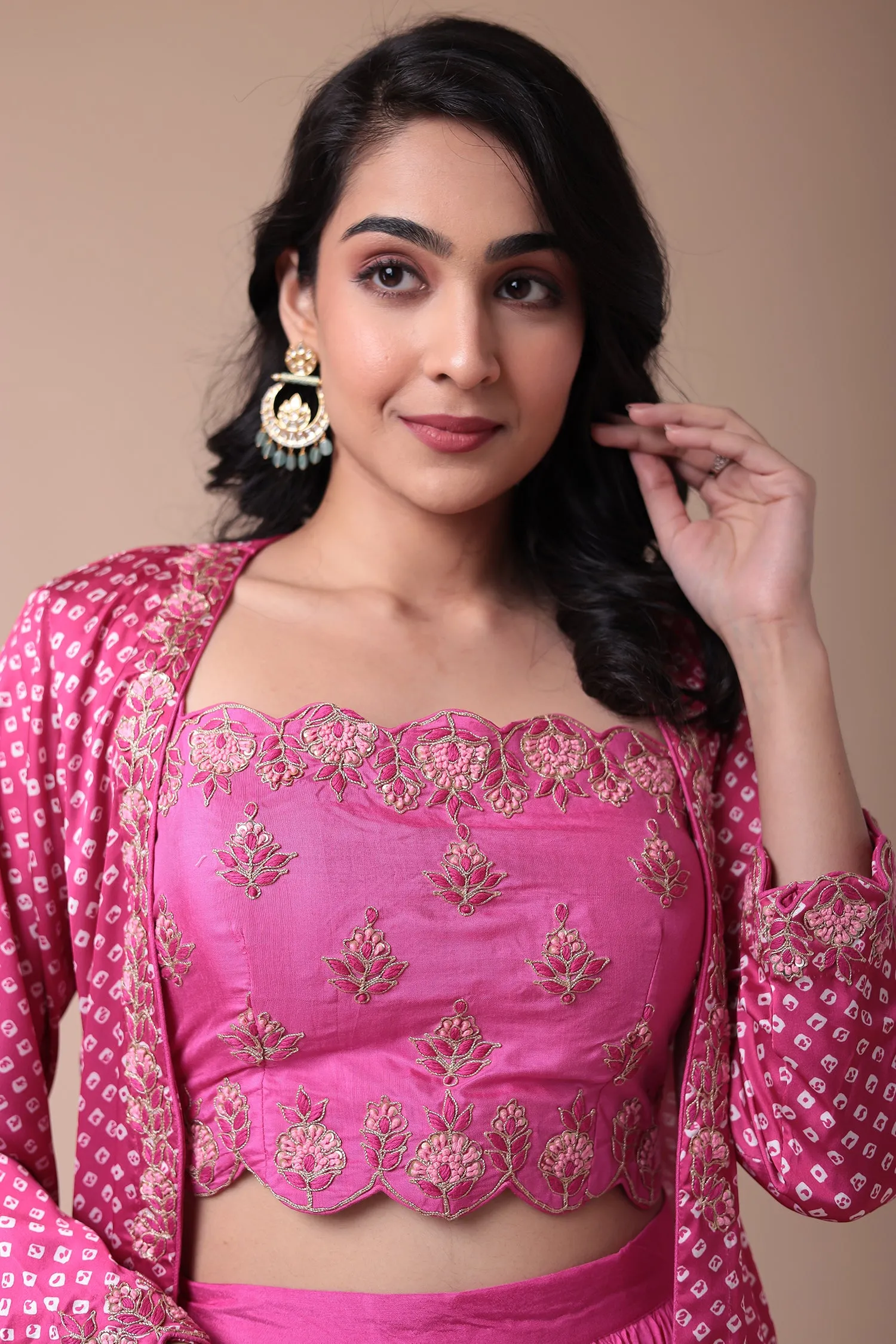 Bandhej Silk Jacket Style Indowestern with Dori and Embroidered work.