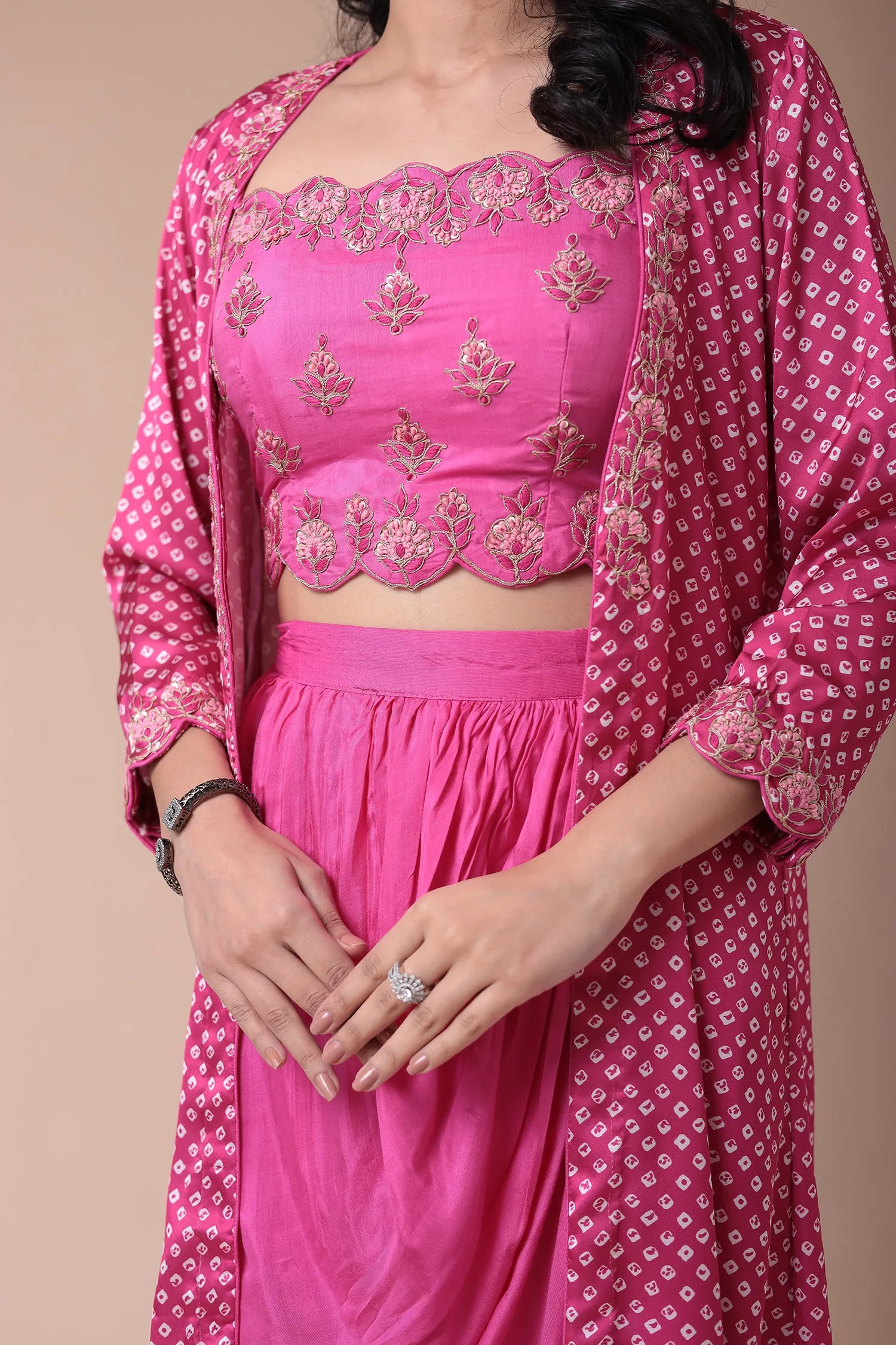 Bandhej Silk Jacket Style Indowestern with Dori and Embroidered work.