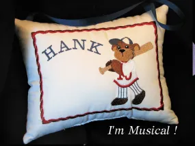 Baseball Bear Music Box Pillow -- Personalized Embroidered MUSICAL Keepsake