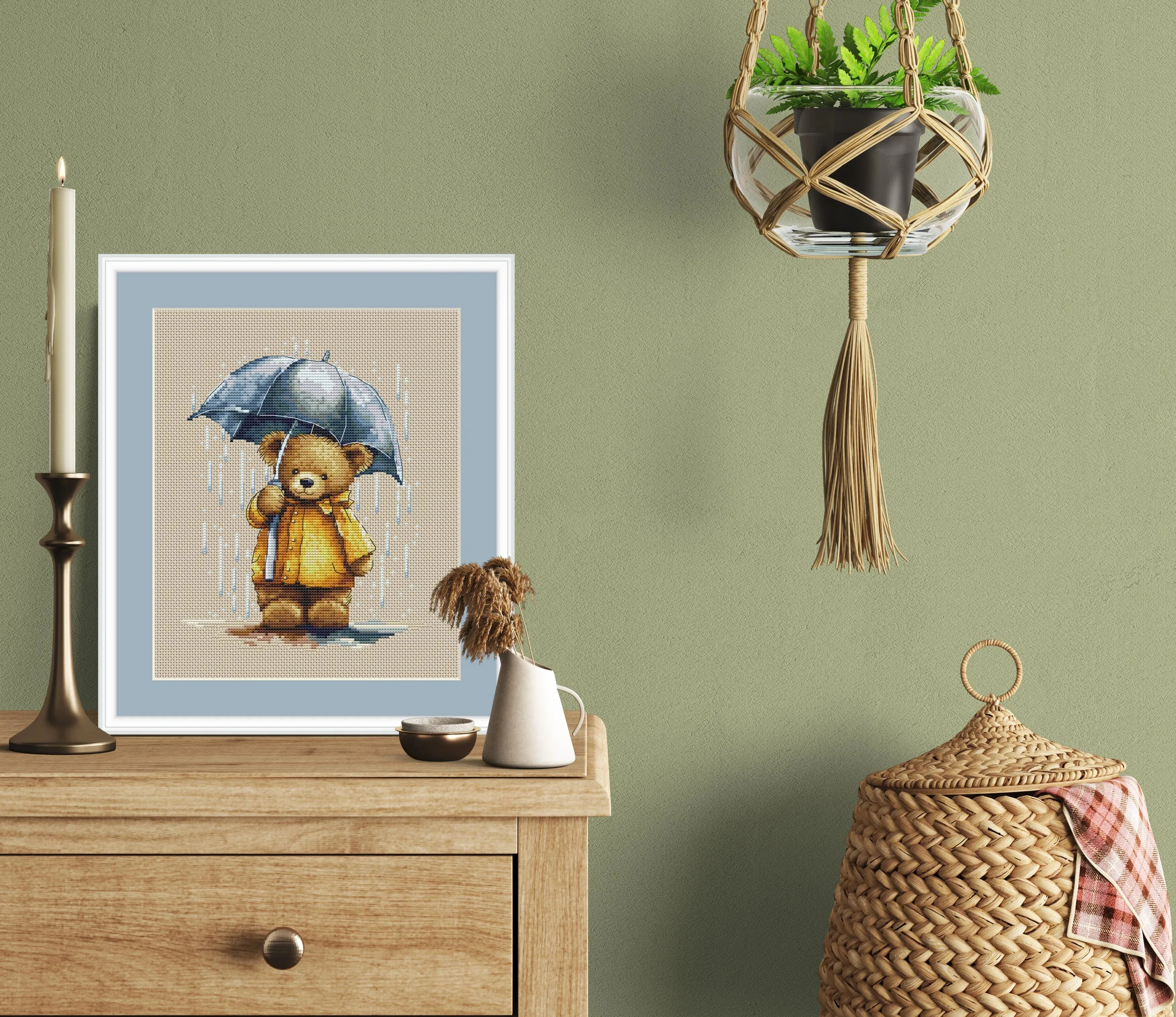 Bear with an Umbrella - PDF Cross Stitch Pattern