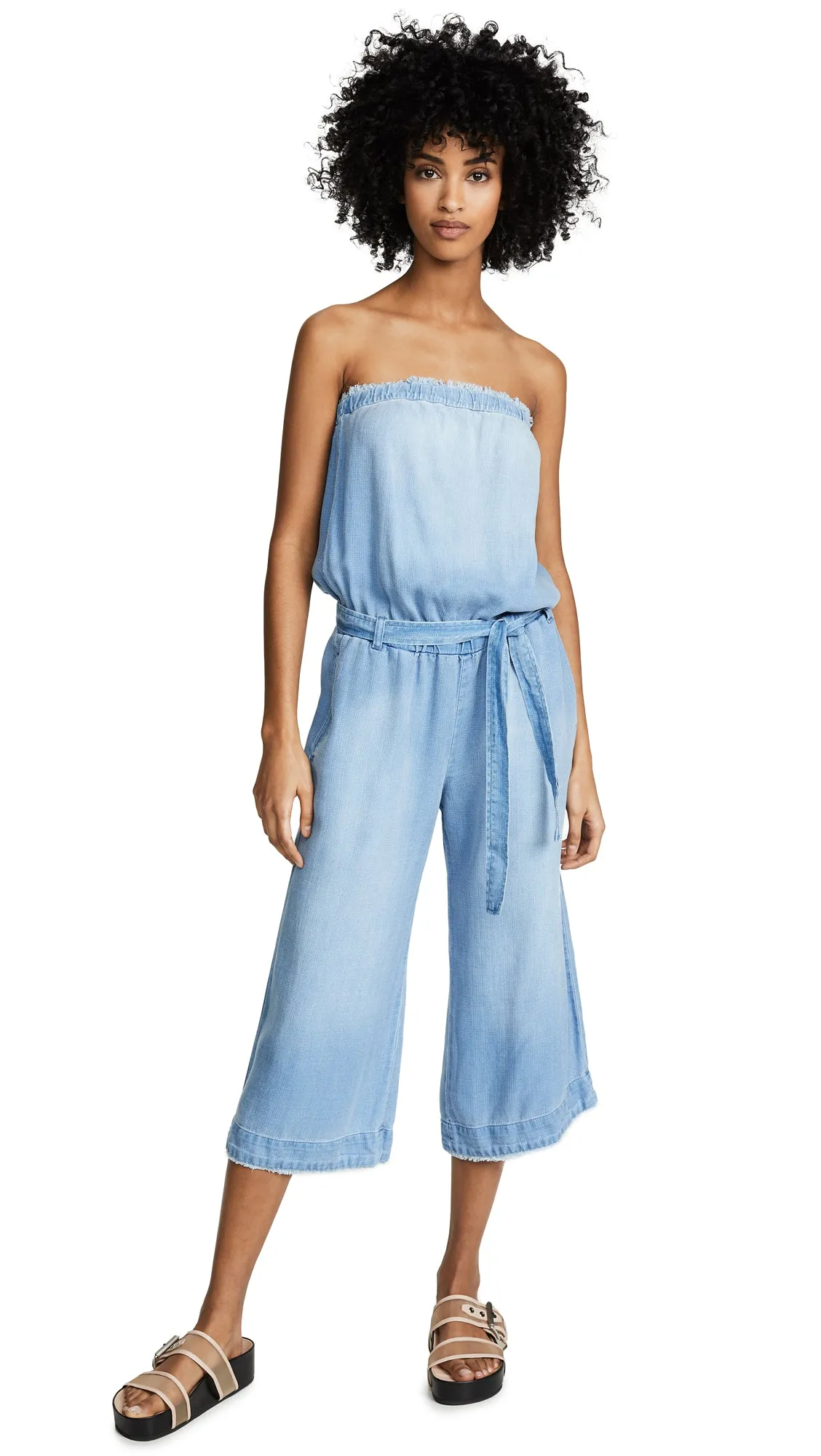 Bella Dahl Strapless Chambray Frayed Jumpsuit