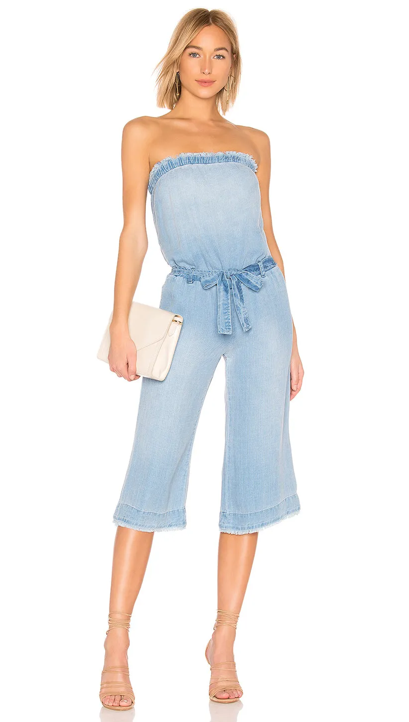 Bella Dahl Strapless Chambray Frayed Jumpsuit