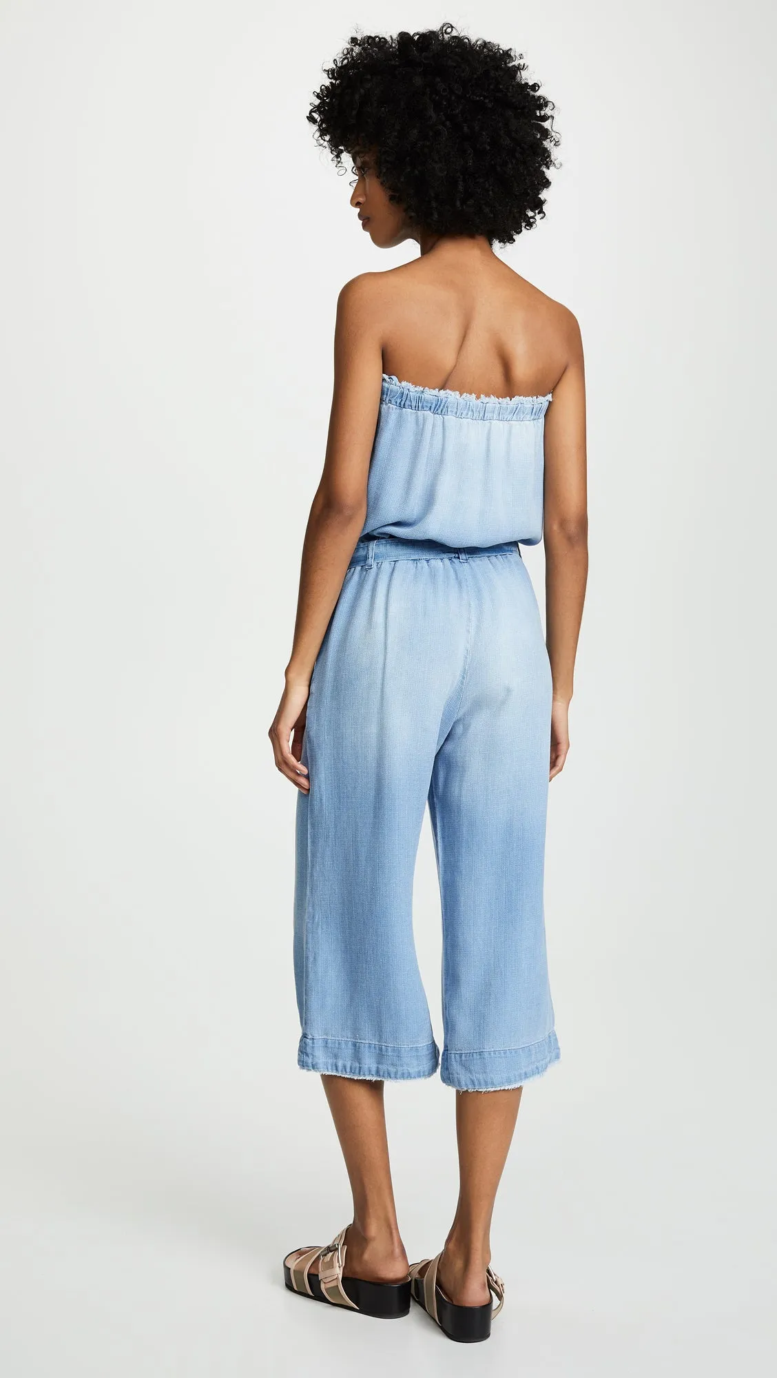 Bella Dahl Strapless Chambray Frayed Jumpsuit