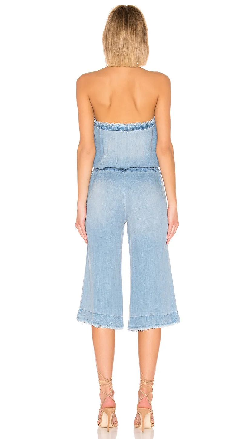 Bella Dahl Strapless Chambray Frayed Jumpsuit