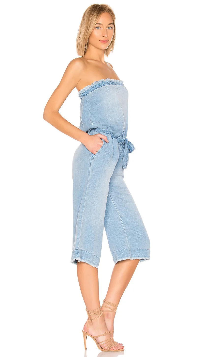 Bella Dahl Strapless Chambray Frayed Jumpsuit