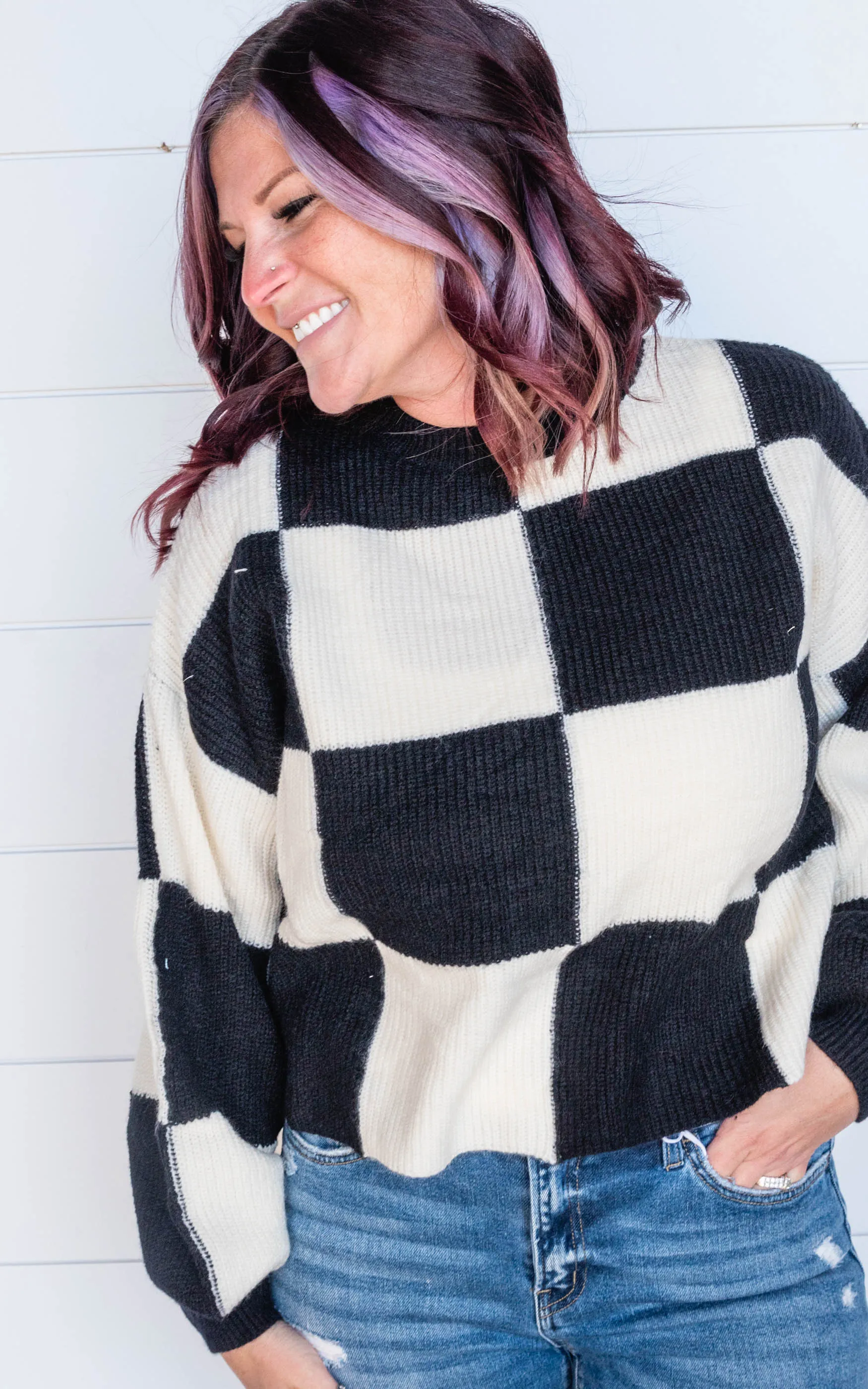 Black Checkered Oversized Sweater