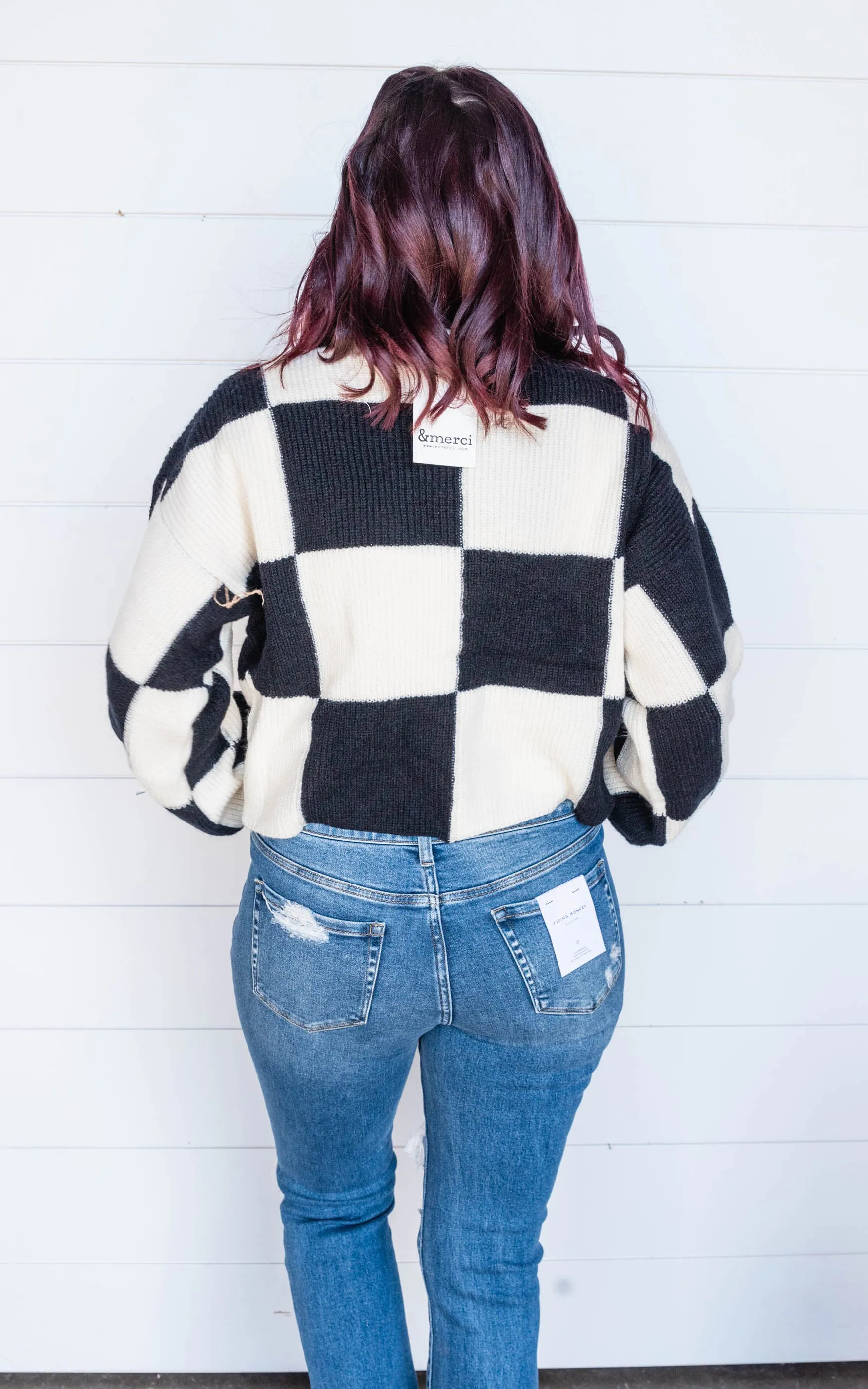 Black Checkered Oversized Sweater