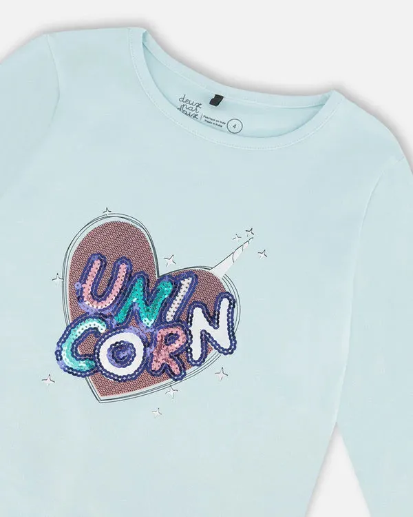 Blue Glow Sequins Long Sleeve Tee