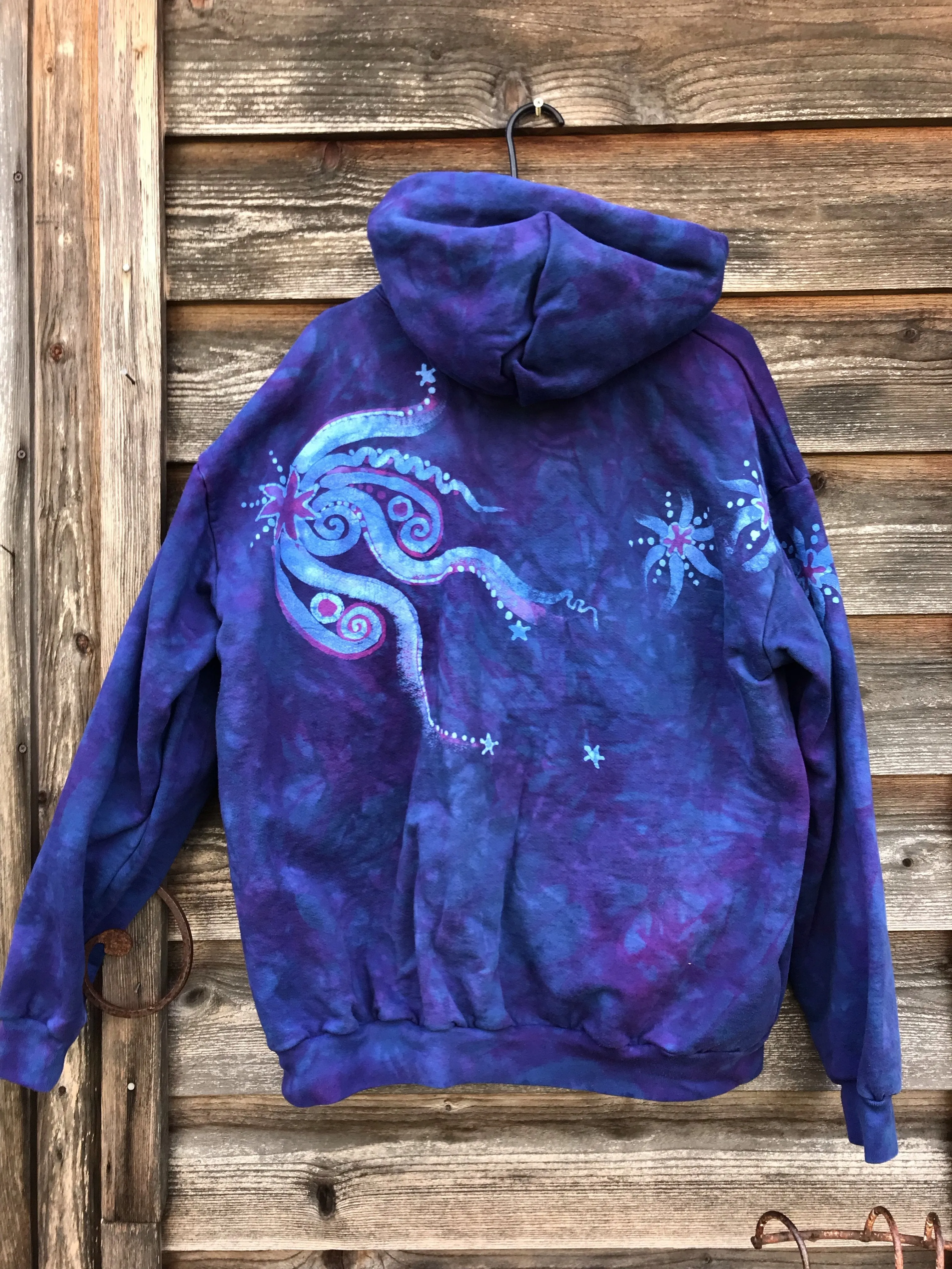 Blue Moonlight Cascade - Handcrafted Batik Pullover Hoodie