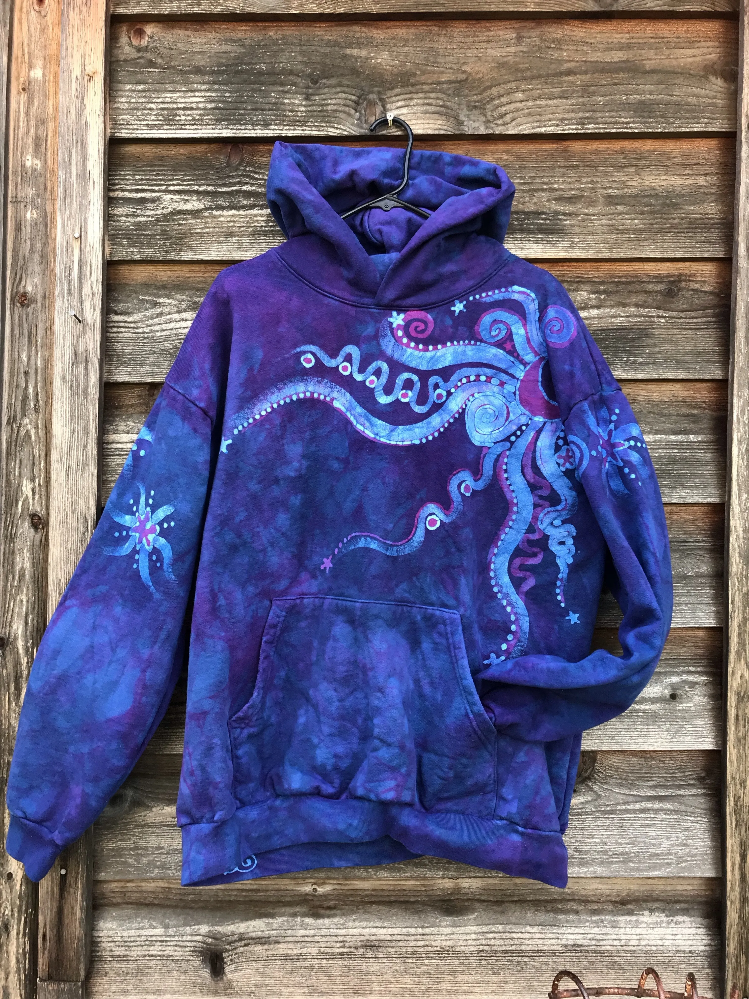 Blue Moonlight Cascade - Handcrafted Batik Pullover Hoodie